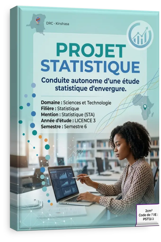 Étudiants en sciences et technologie travaillant sur un projet statistique en RDC.