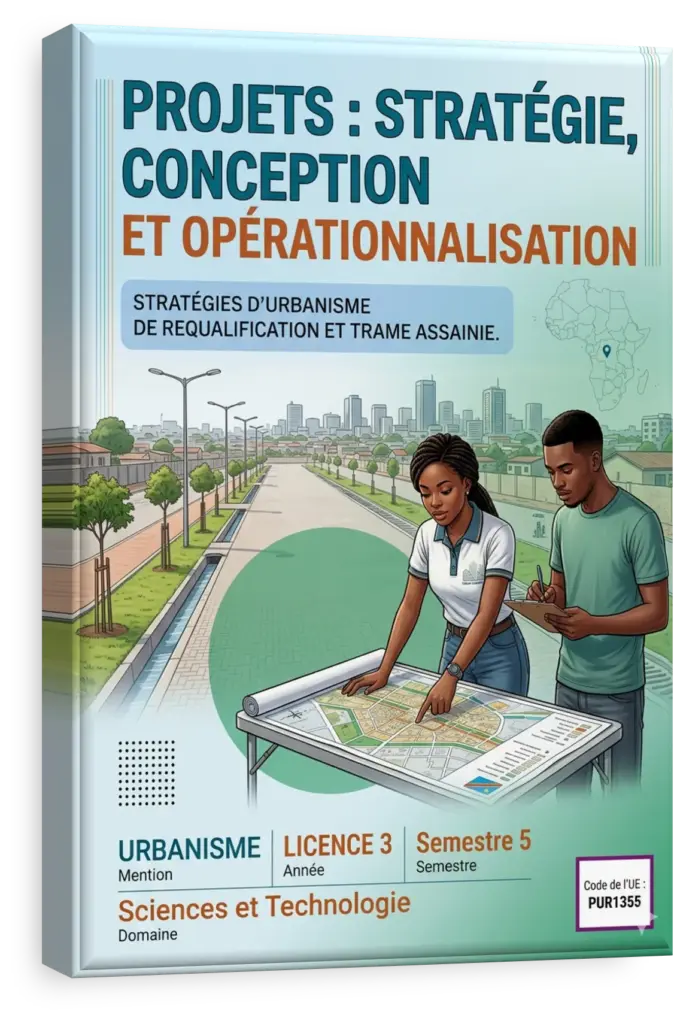 Plan de renouvellement urbain pour une ville en RDC avec des annotations techniques.
