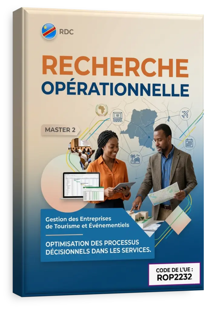 Schéma conceptuel de la recherche opérationnelle avec des icônes de logistique et de décision.