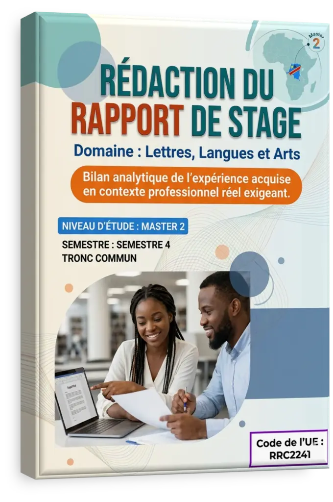 Étudiant en RDC rédigeant son rapport de stage en Lettres et Arts.