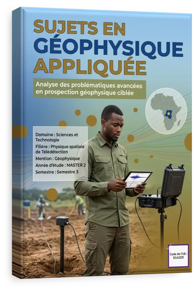 Étudiant en géophysique analysant une carte satellitaire de la RDC sur un ordinateur.