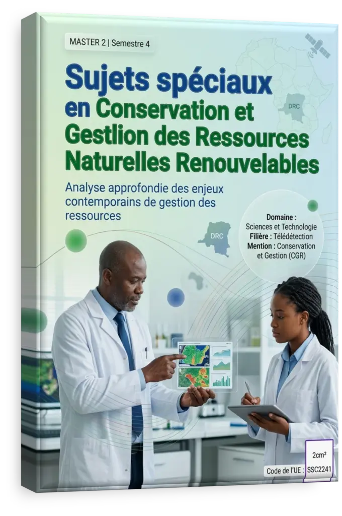 Forêt dense du Congo avec un chercheur examinant la flore.