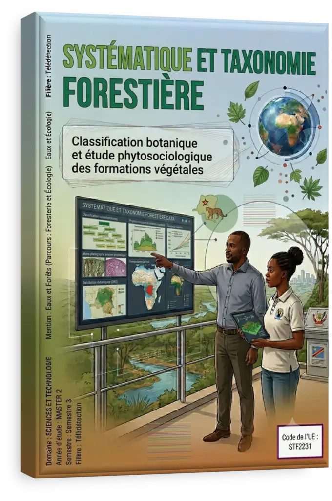Étudiant en botanique examinant une plante dans la forêt congolaise pour un cours de taxonomie.