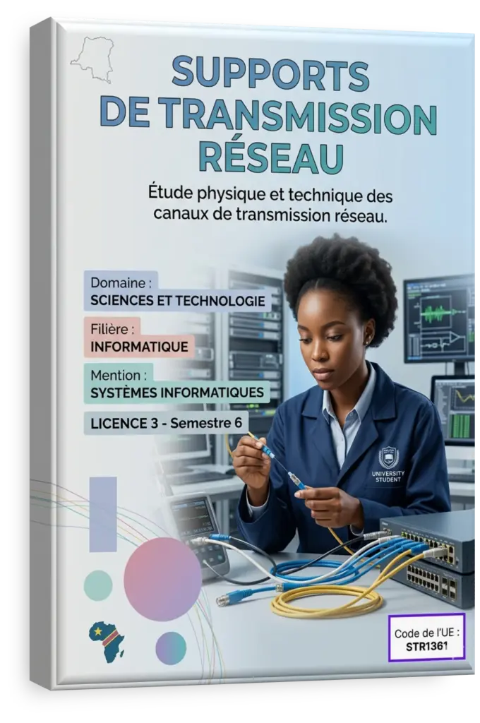 Différents types de câbles de transmission réseau sur un bureau technique.
