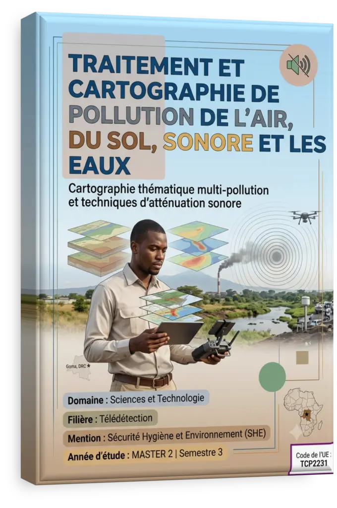 Carte de la RDC illustrant la cartographie de la pollution de l'air, du sol et de l'eau.