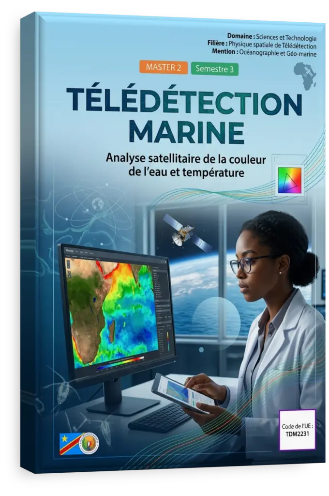 Image satellite de la côte de la RDC analysée par télédétection marine.