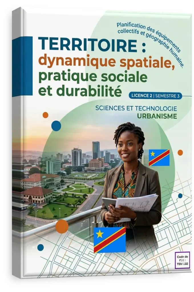 Carte d'une ville en RDC illustrant la dynamique spatiale et l'aménagement du territoire.