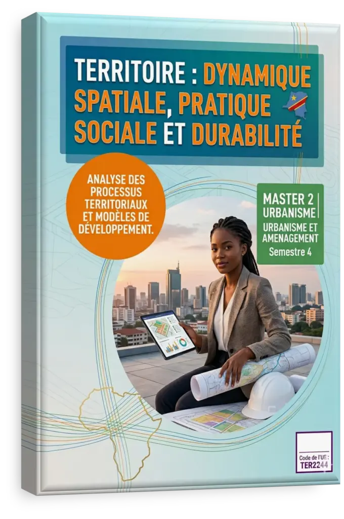 Carte illustrant la dynamique spatiale et le développement durable d'un territoire en RDC.