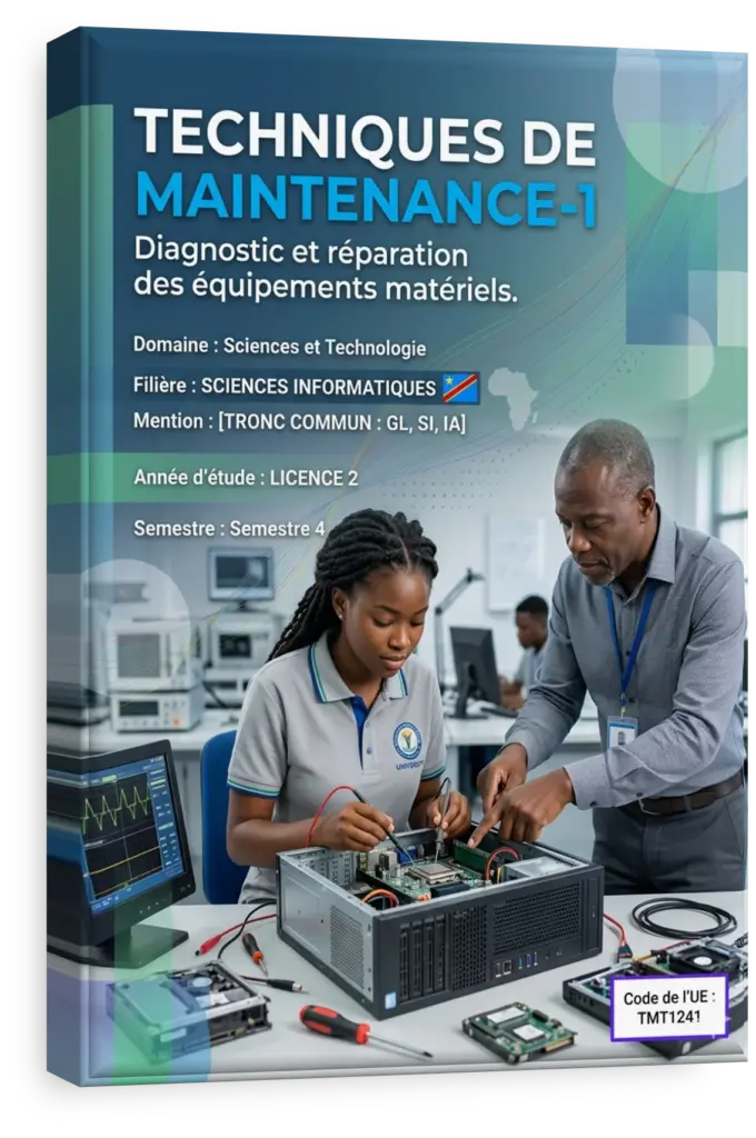Étudiant en maintenance informatique en RDC travaillant sur un ordinateur.