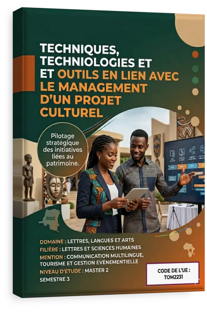 Étudiants en RDC collaborant sur un projet culturel avec des outils numériques.